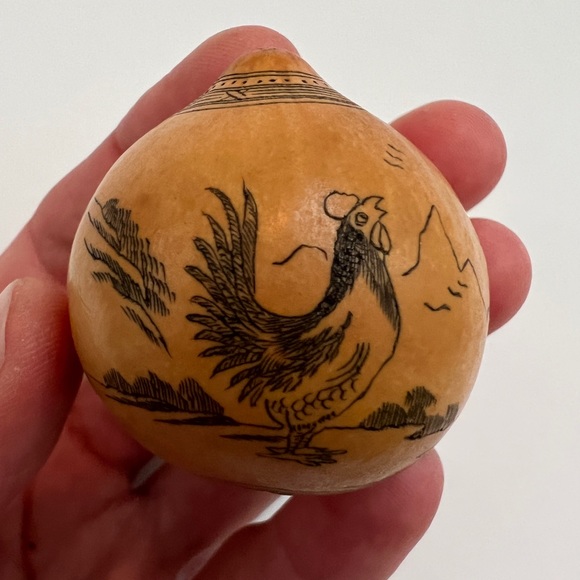 Antique lanzou carved etched gourd Chinese Zodiac year of rooster folk art - Picture 4 of 11